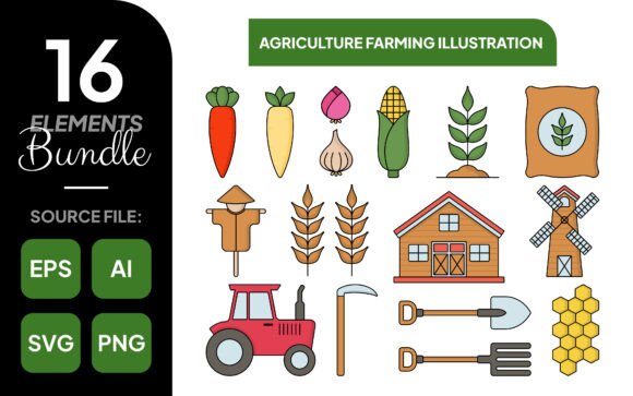 Agriculture Farming Illustration Bundle for Crafts and Graphics