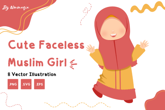 Cute Faceless Muslim Girl Character Set Graphics