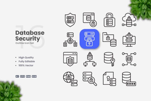 Database Security Icons for Embroidery Projects