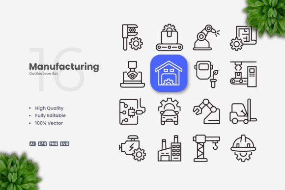 Manufacturing Icons: A Clean Graphic Design Asset for Branding