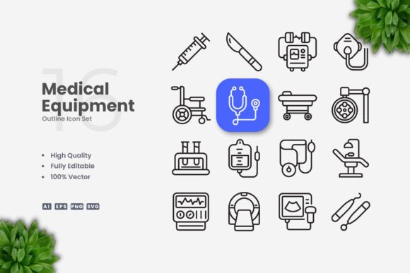 Medical Equipment Icons for Embroidery Projects