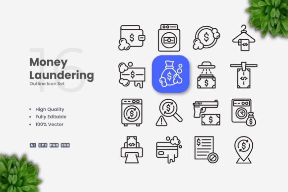 Money Laundering Icons: A Clean Graphic Design Asset for Branding