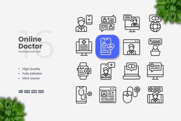 Online Doctor Icons – Clean Graphics for Digital Sellers