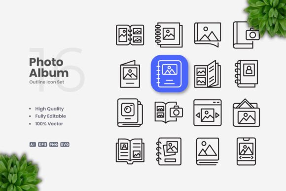 Photo Album Icons: Clean Graphics for Modern Web Design
