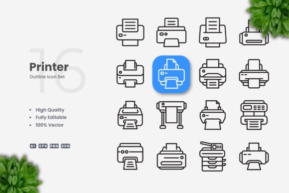 Printer Icons: Clean Graphics for Digital Sellers