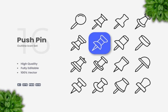 Push Pin Icons – Clean Graphics for Digital and Print Products