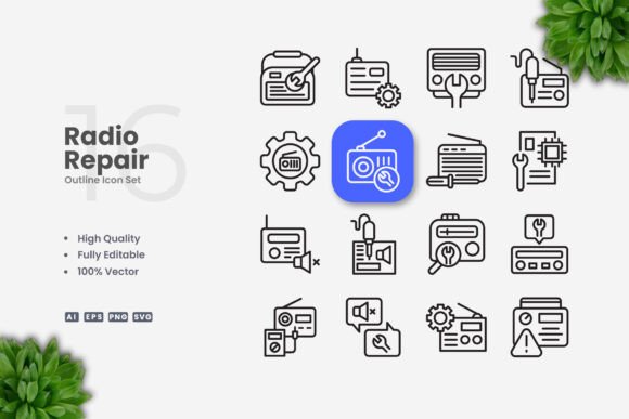 Radio Repair Icons: Clean Graphics for Modern Branding