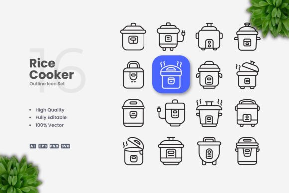 Rice Cooker Icons: Modern Graphics for Clean Visuals