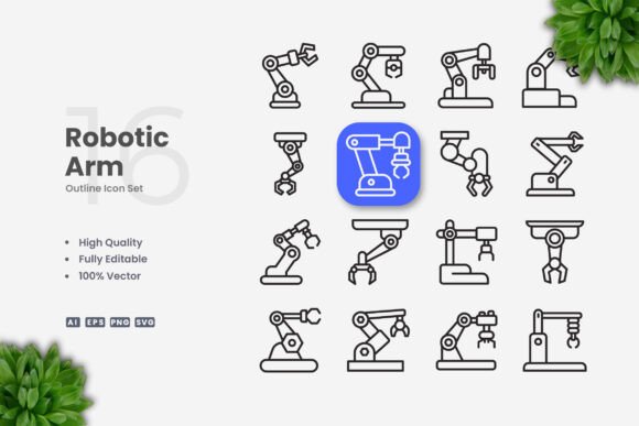 Robotic Arm Icons: Modern Graphics for Clean Visual Design