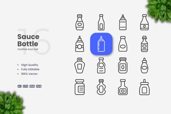 Sauce Bottle Icons for Branding and Marketing Graphics