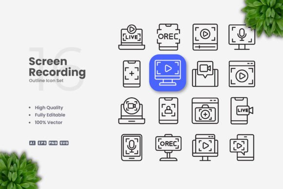 Screen Recording Icons for Modern Web and Print Graphics