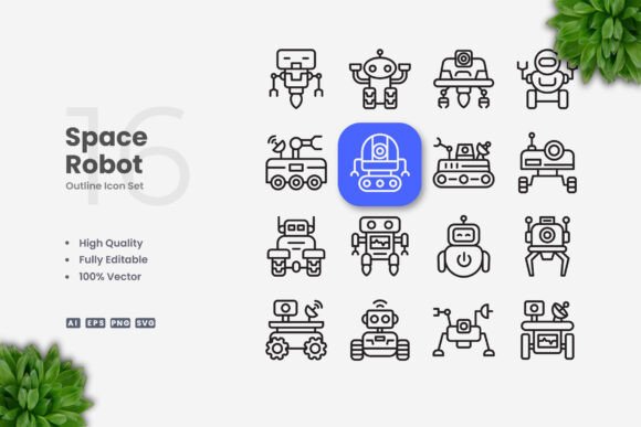 Space Robot Icons: A Modern Graphic Design Asset for Branding and Marketing