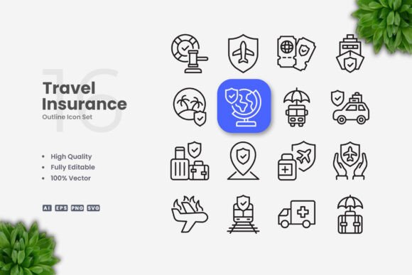 Travel Insurance Icons – Clean Graphics for Content Publishing