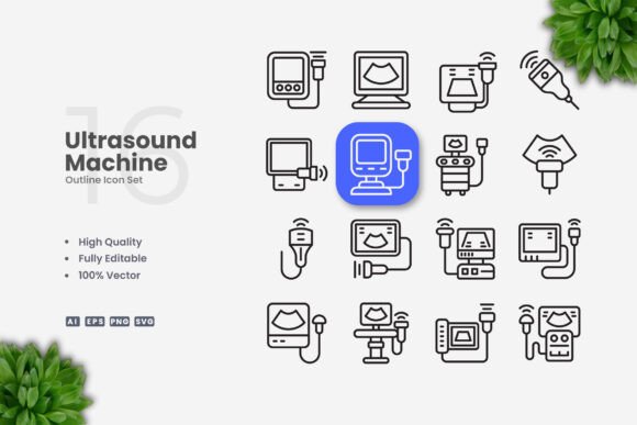 Ultrasound Machine Icons for Clean Graphic Design