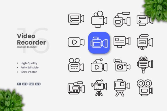 Video Recorder Icons for Digital and Print Design