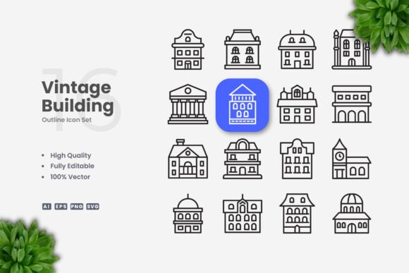 Vintage Building Icons for Graphic Design Projects