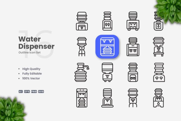 Water Dispenser Icons for Modern Web and Editorial Design